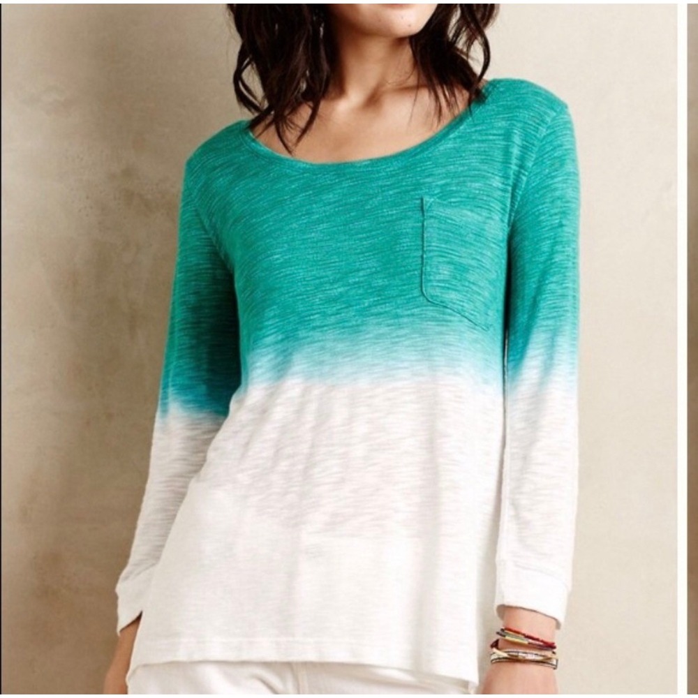 Anthropologie Green Ombre Cutout Back Slub Knit Top Womens M Boho Coastal Summer - Picture 1 of 7